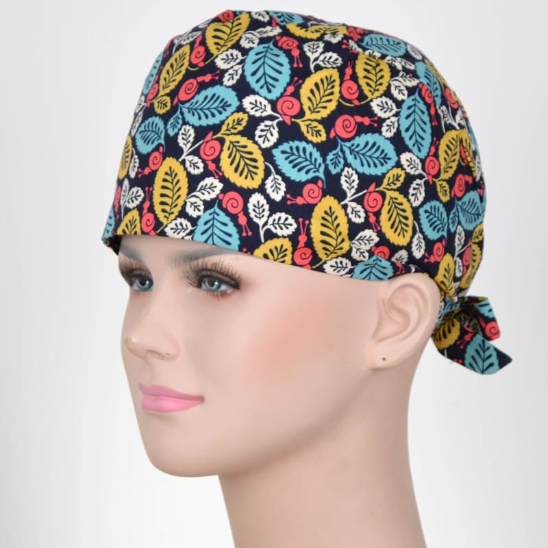Calot Operatoire motif feuilles bleu jaune