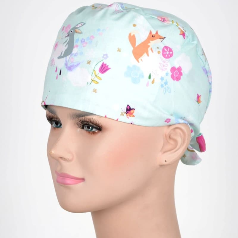 Calot Medical Blanc motif fleurs roses