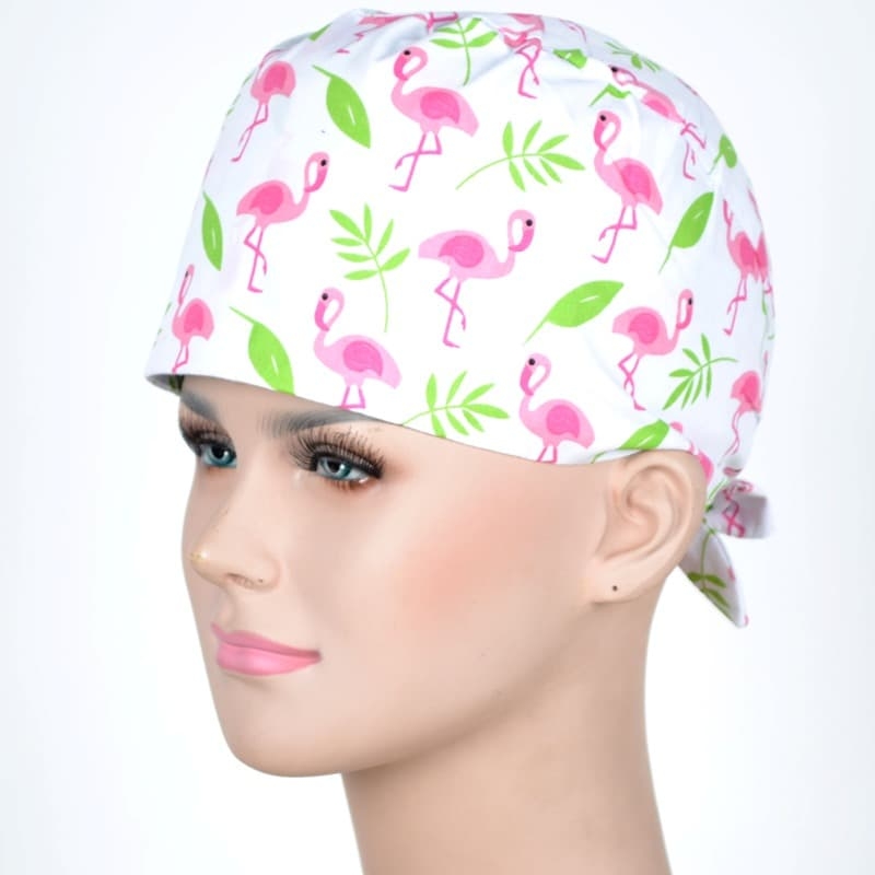 Calot Chirurgien Blanc motif flamant rose