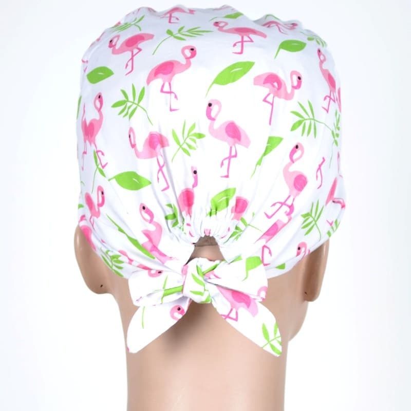 Calot Chirurgien Blanc motif flamant rose
