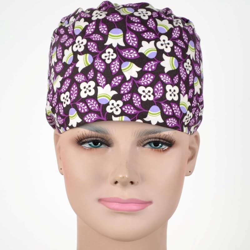 Calot Infirmiere Mauve motif fleurs printemps