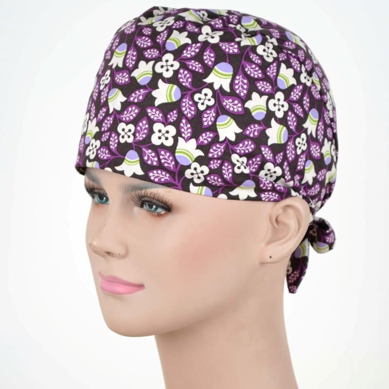 Calot Infirmiere Mauve motif fleurs printemps