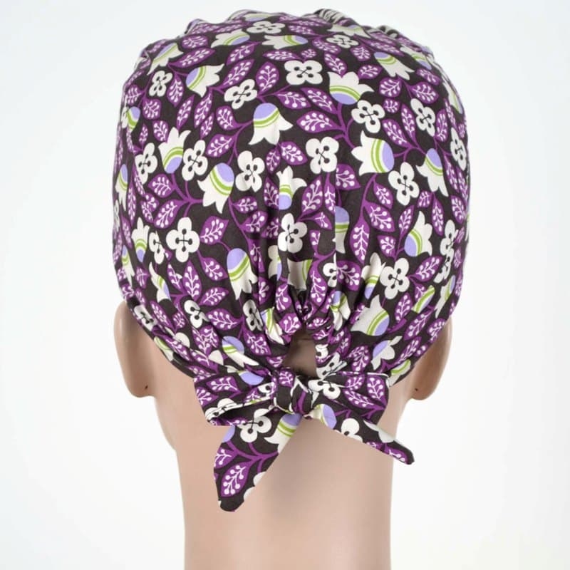 Calot Infirmiere Mauve motif fleurs printemps