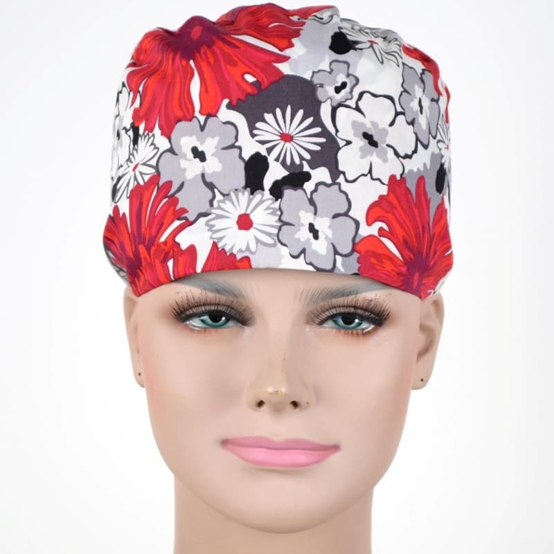 Calot Medical Blanc motif imprime fleuri