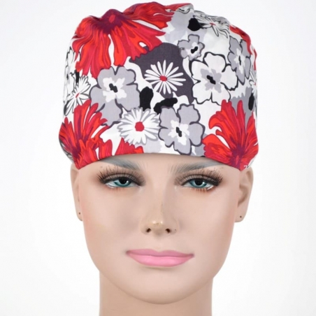 Calot Medical Blanc motif imprime fleuri