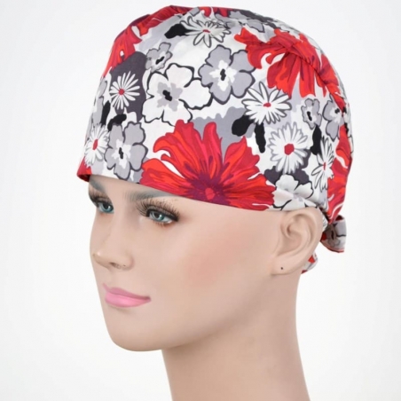Calot Medical Blanc motif imprime fleuri