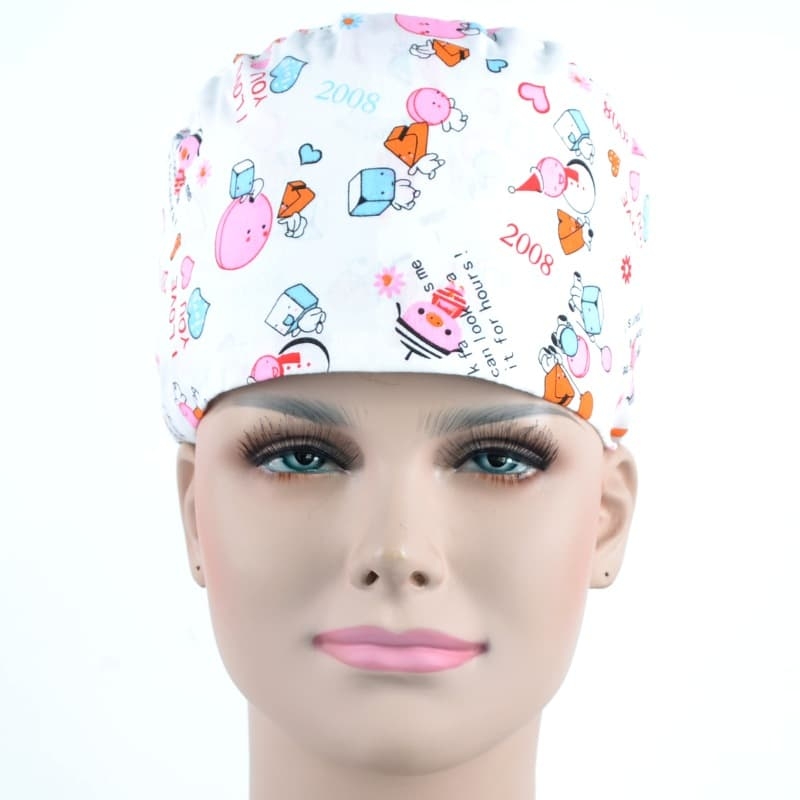 Calot Pediatre Blanc motif petits coeurs bleu et rouge