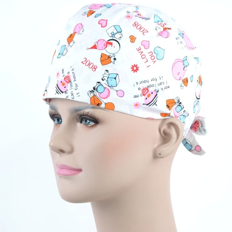 Calot Pediatre Blanc motif petits coeurs bleu et rouge