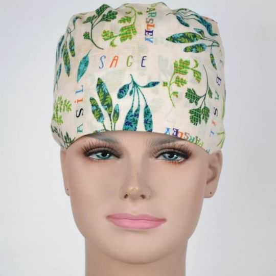 Calot Operatoire Blanc motif feuilles basilic