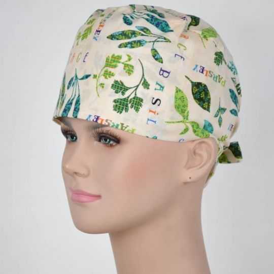 Calot Operatoire Blanc motif feuilles basilic