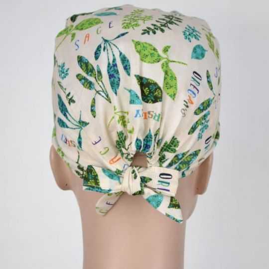 Calot Operatoire Blanc motif feuilles basilic