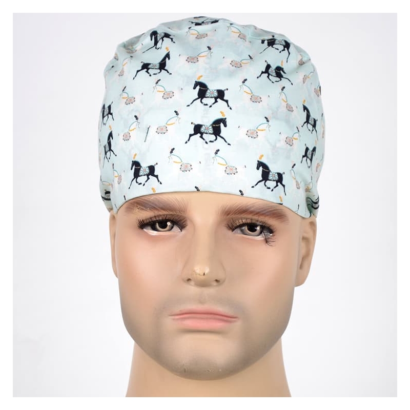 Calot Infirmiere Blanc motif chevaux noirs