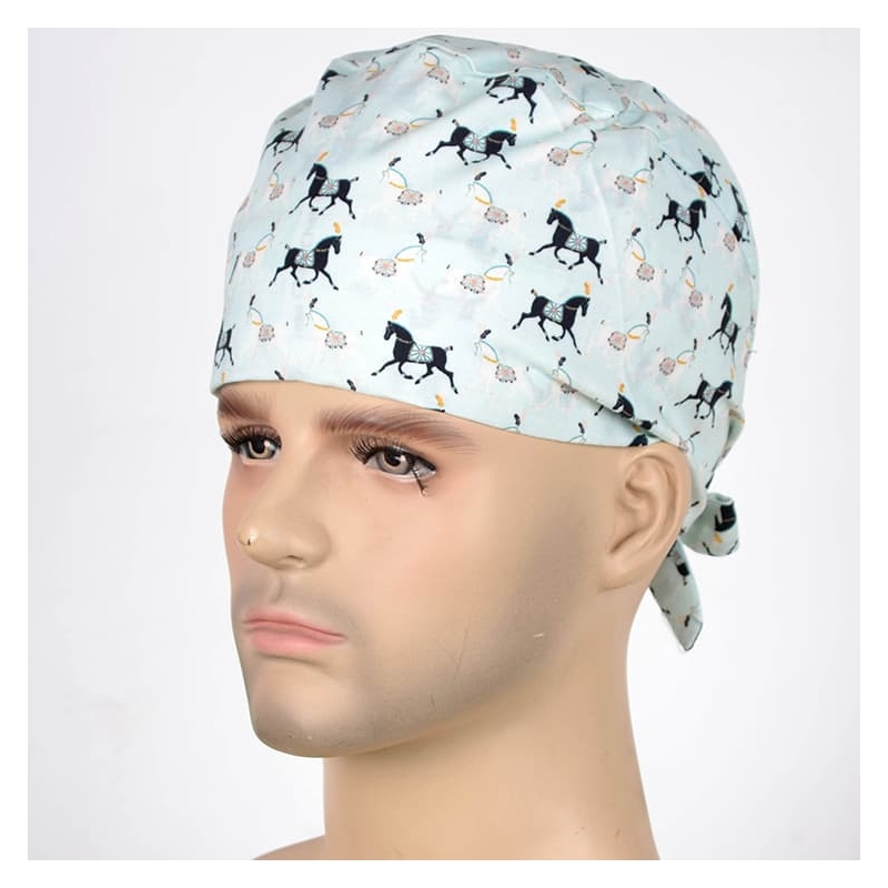 Calot Infirmiere Blanc motif chevaux noirs