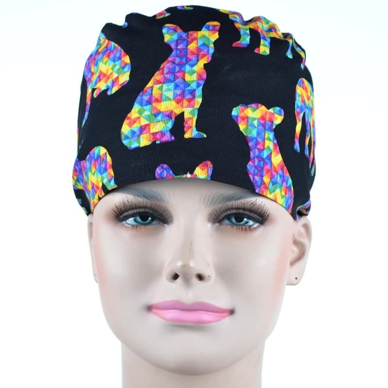 Calot Chirurgien Noir motif chien en puzzle colore