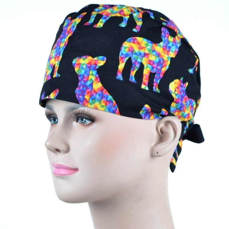 Calot Chirurgien Noir motif chien en puzzle colore
