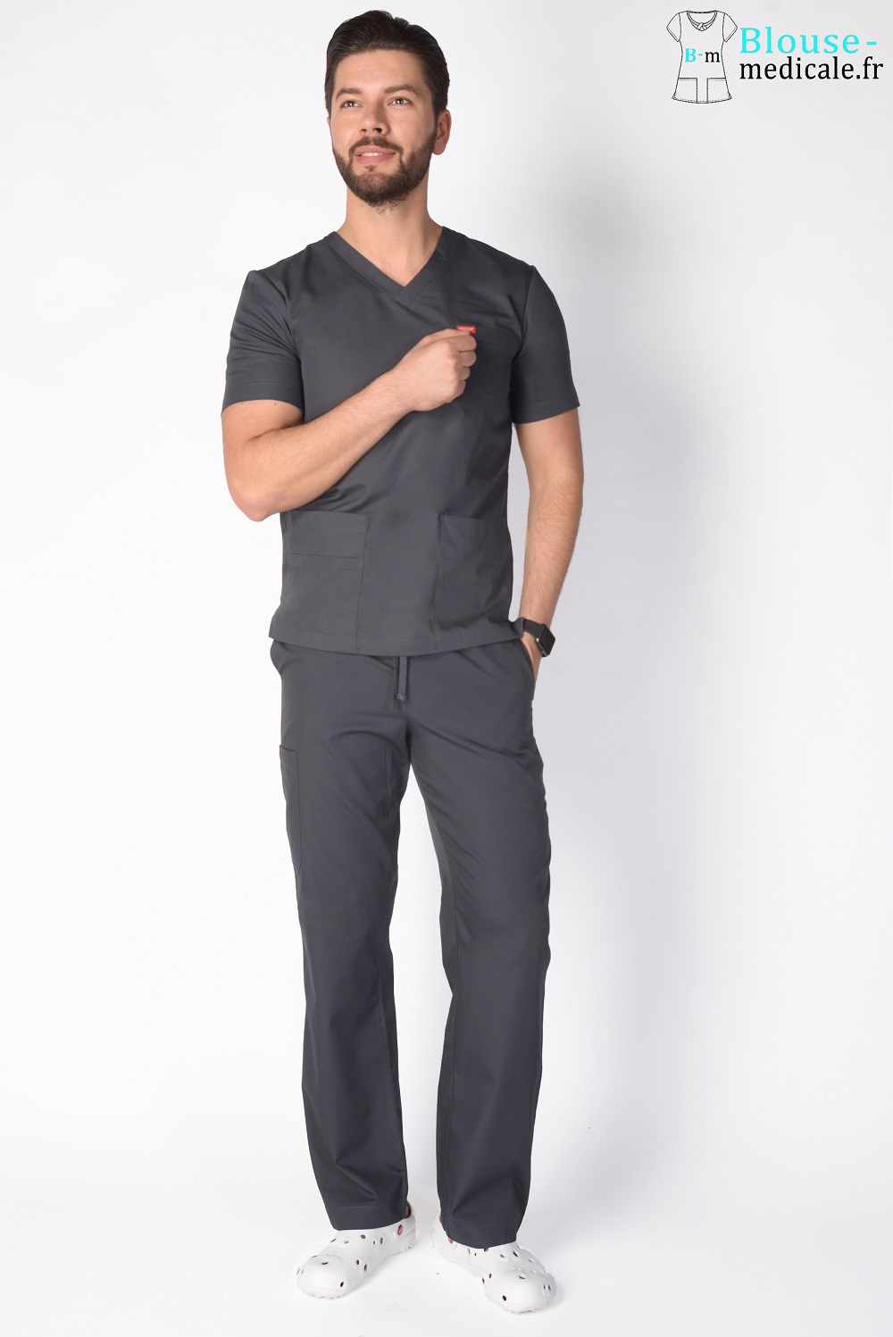 Tenue Médicale Pour Homme (haut Et Pantalon) - Bleu Clair, Taille S, Polyester, Col V